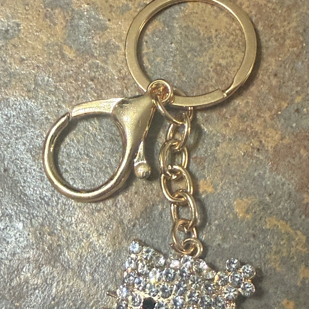 NWOT Silver & Rhinestone Kitty Keychain - Picture 3 of 5